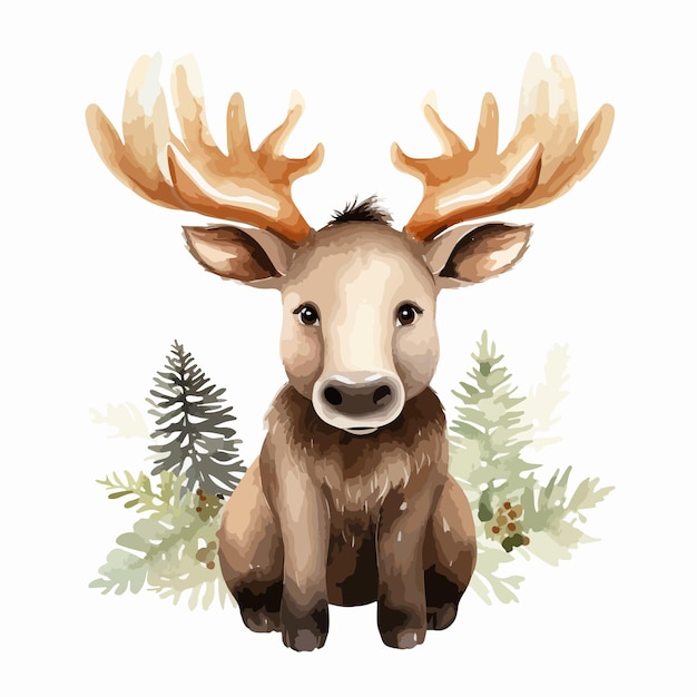 Cute Moose Clipart Isolated on White Background