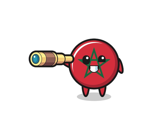 Cute morocco flag character is holding an old telescope