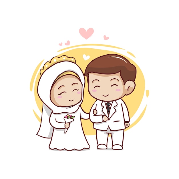 Cute moslem couple cartoon character illustration