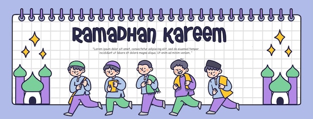 Cute Moslem Holiday Ramadhan Kareem Eid Fitr Banner Illustration Asset 2