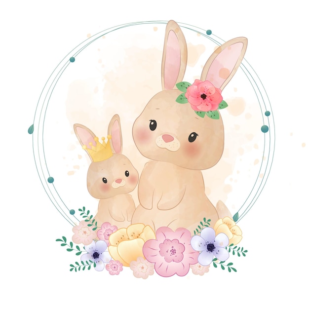 cute mother and baby bunny portrait