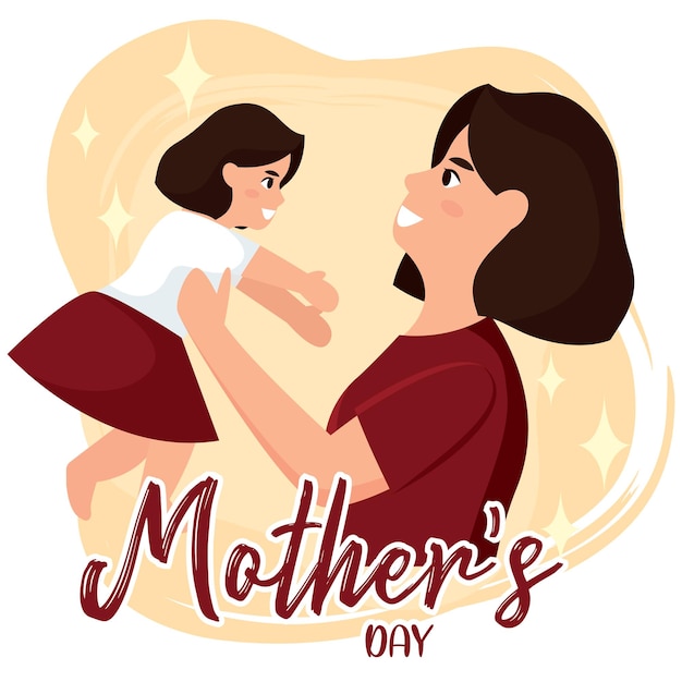 Cute mother hugging her daughter Happy mother day Vector