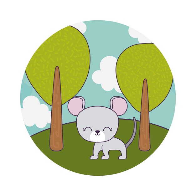 Cute mouse animal in landscape scene