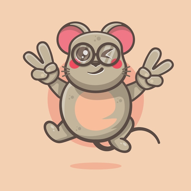 cute mouse character mascot with peace sign hand gesture isolated cartoon