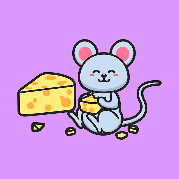 Cute mouse eating cheese