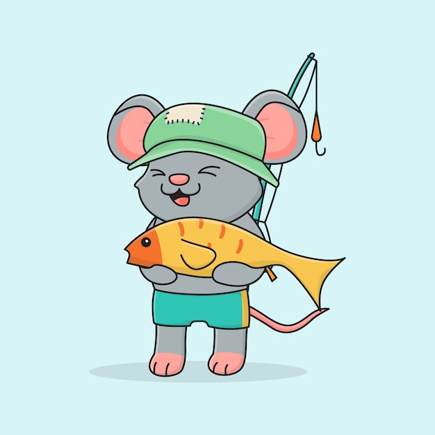 Cute mouse fishing