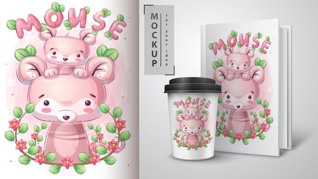 Cute mouse flower poster and merchandising