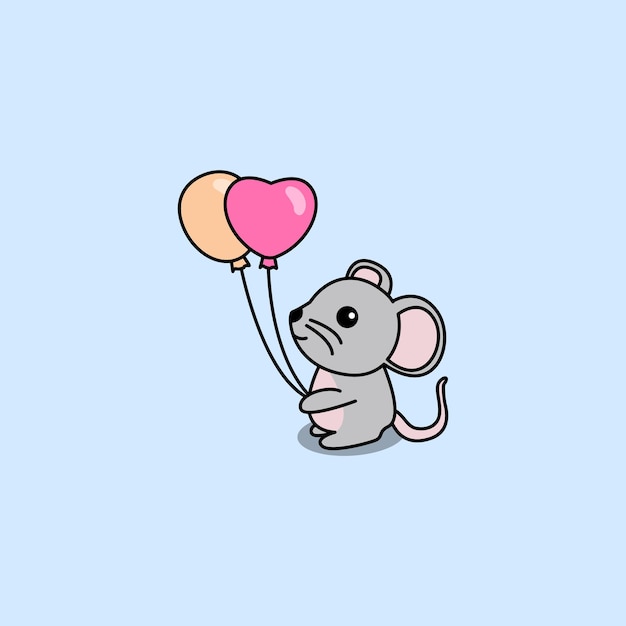 Cute mouse holding balloons cartoon