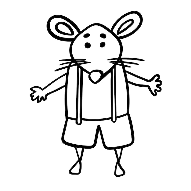 Cute mouse or rat in shorts with suspenders