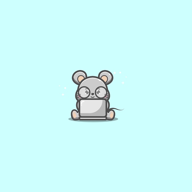 Cute mouse using laptop