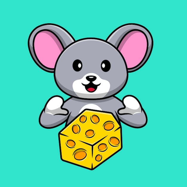 Cute Mouse With Cheese Cartoon Vector Icons Illustration