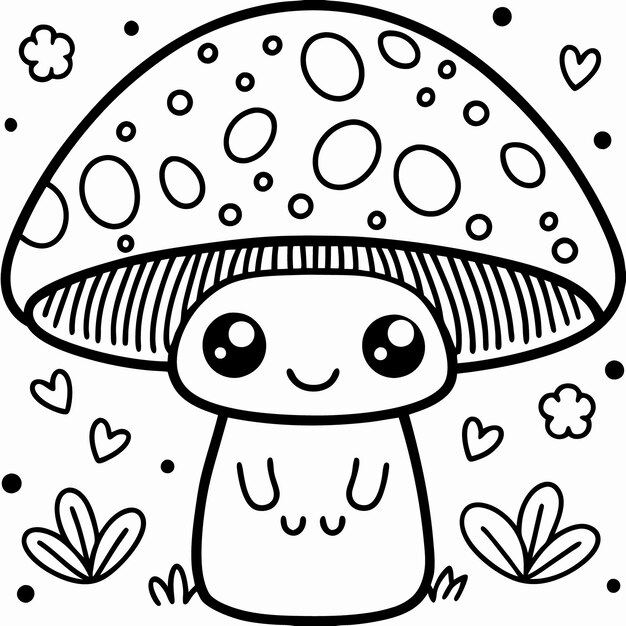 Vector cute mushroom coloring page for kids printable fun