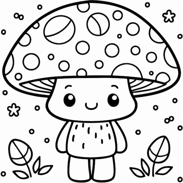 Vector cute mushroom coloring page printable fun for kids