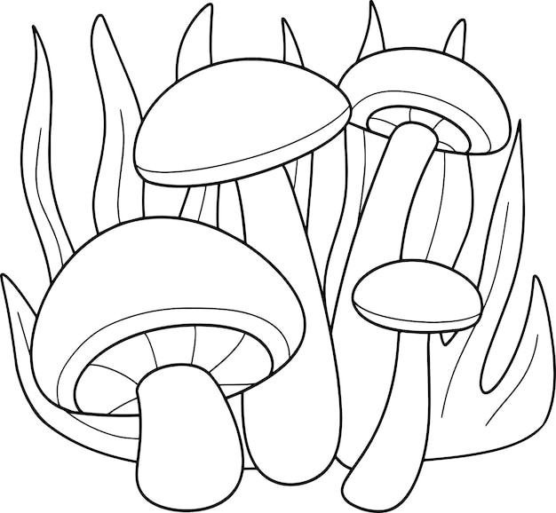 Vector cute mushroom floral coloring page vector illustration black white outline coloring book for kids