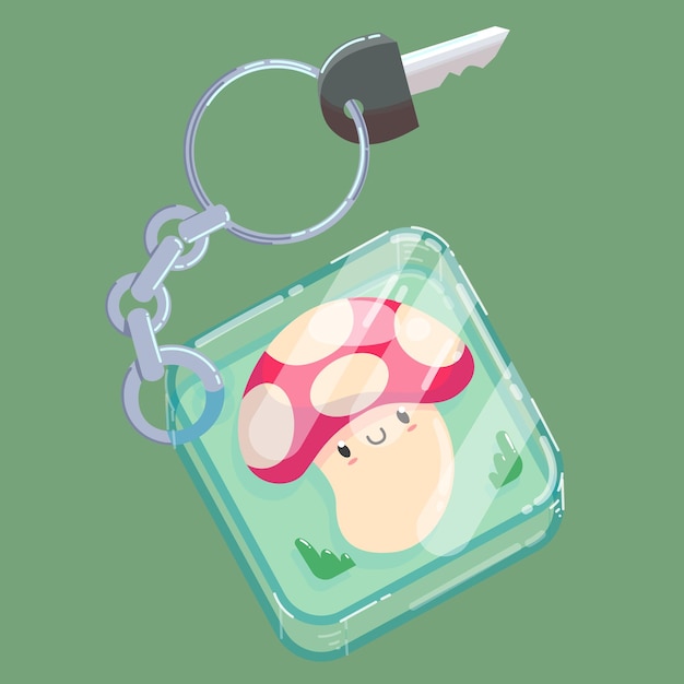 cute mushroom keychain vector illustration