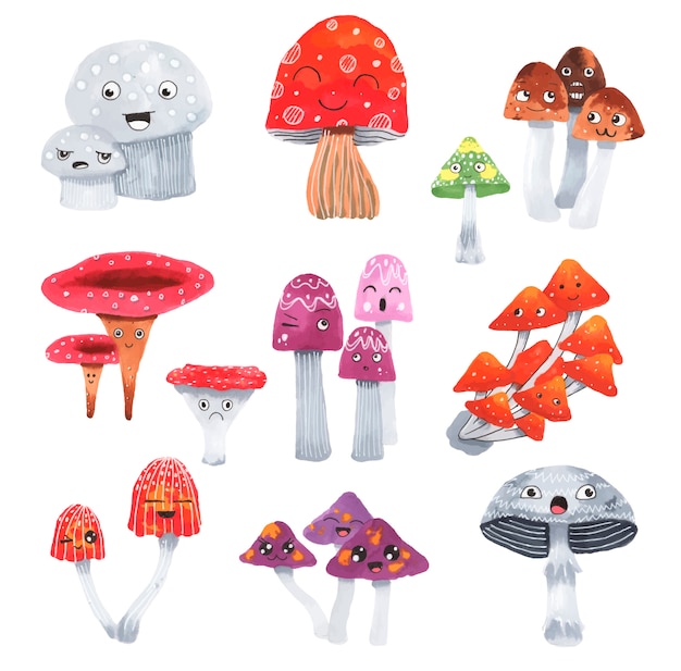 Cute mushrooms set