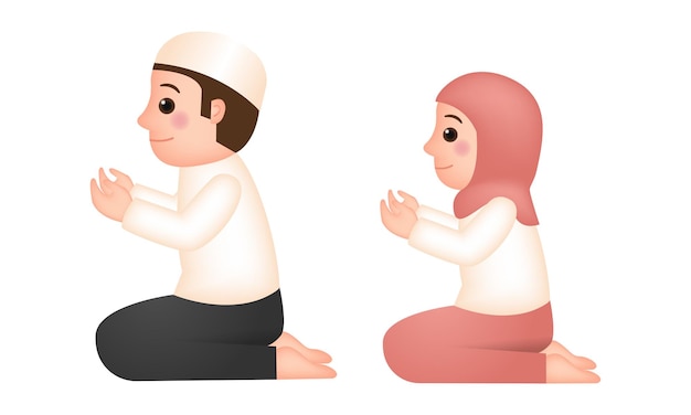 Cute muslim boy and girl praying pose clipart