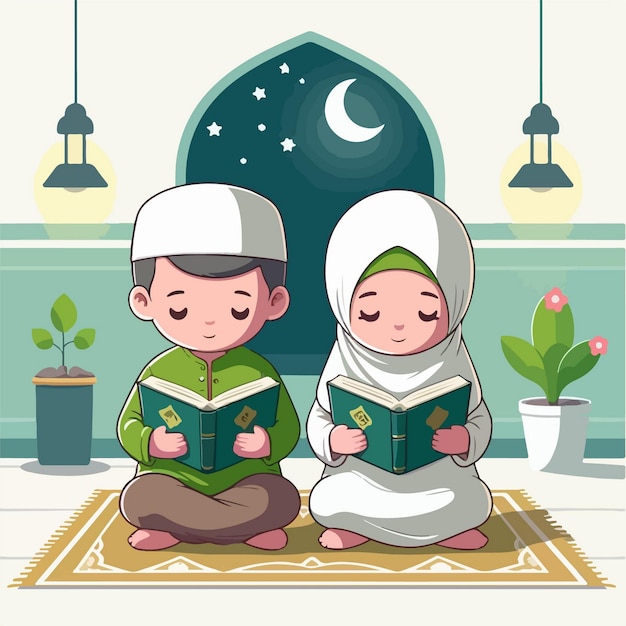 cute Muslim characters during the holy month