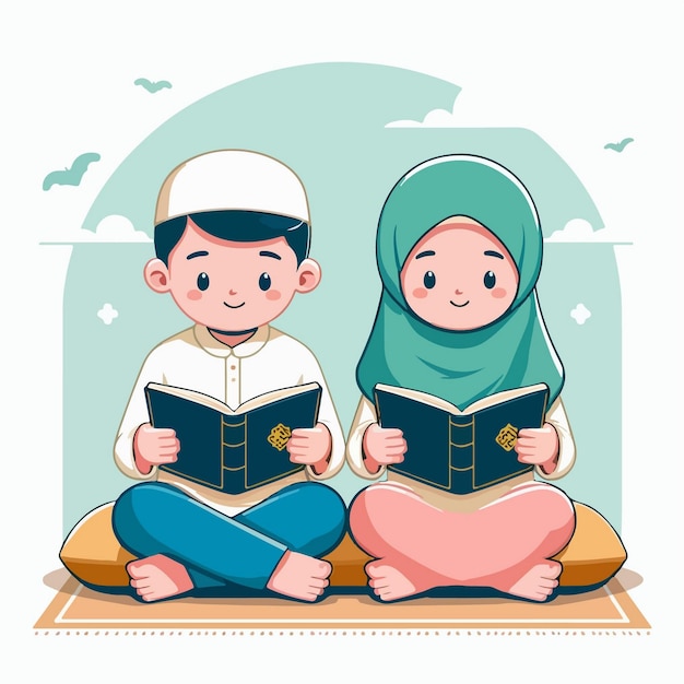 cute Muslim characters during the holy month