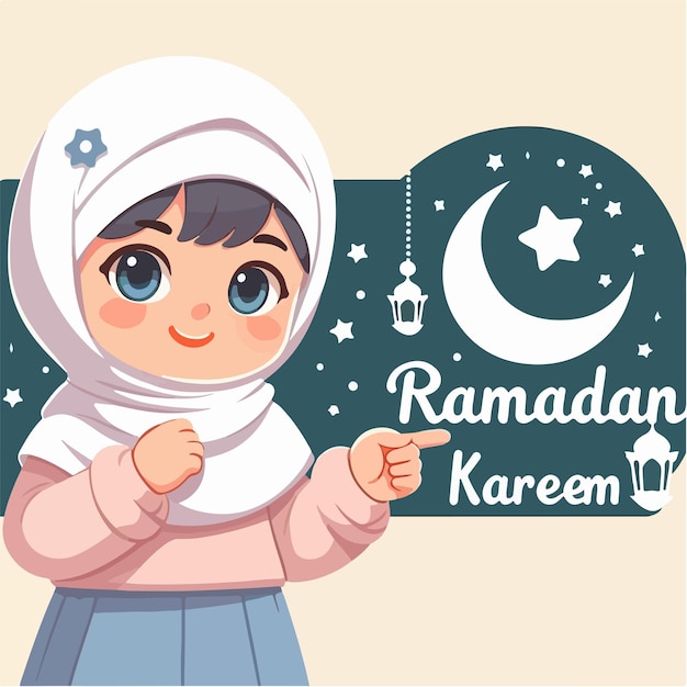 Vector cute muslim child is expressing pointing