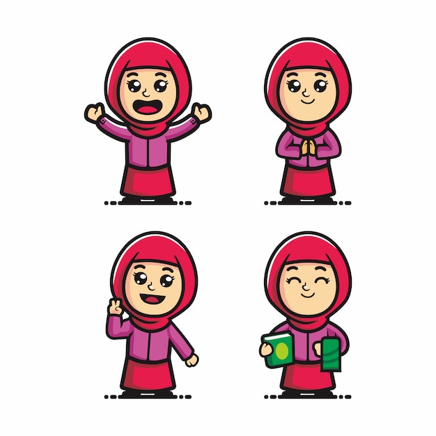 Cute muslim girl cartoon vector