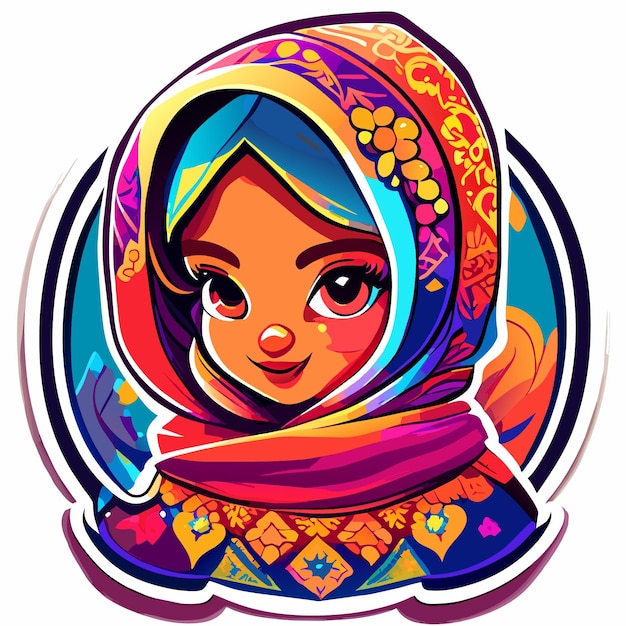 Cute muslim girl sticker illustration