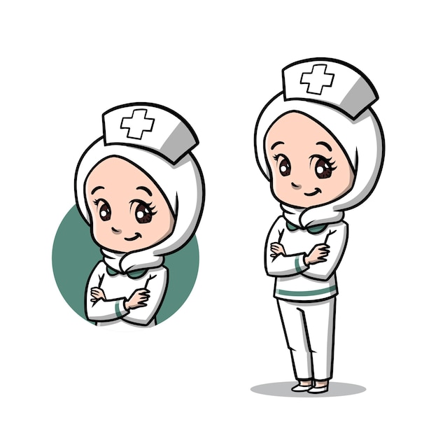 Cute Muslim Nurse Girl Wear Hijab Cartoon