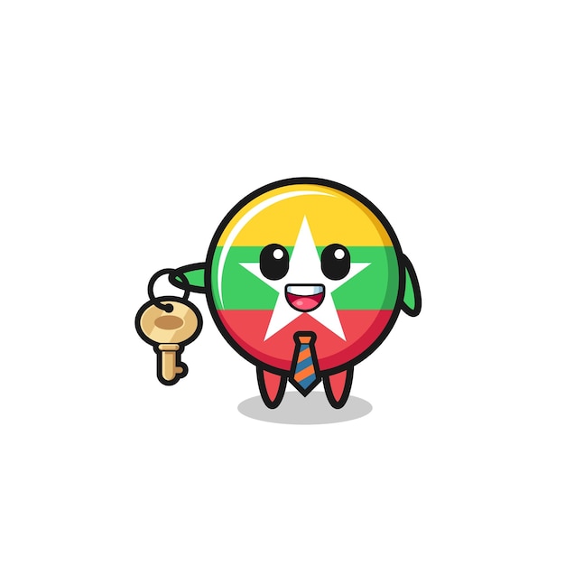 Cute myanmar flag as a real estate agent mascot