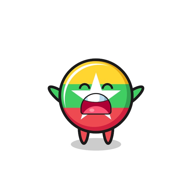 Cute myanmar flag mascot with a yawn expression