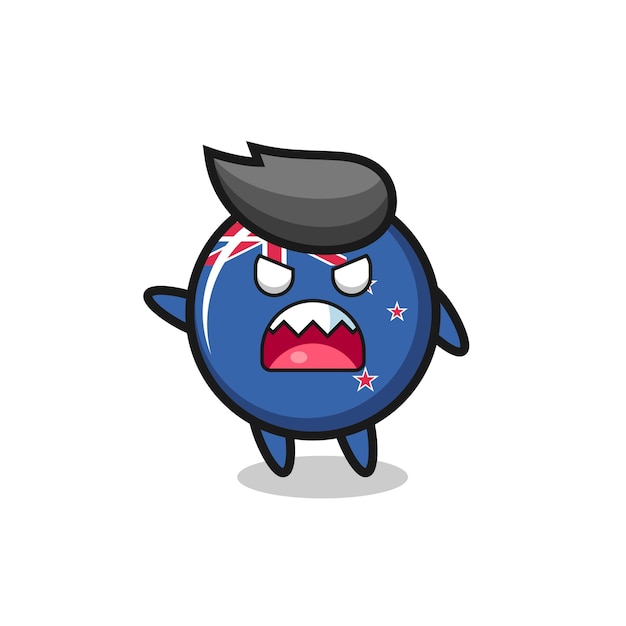 Cute new zealand flag badge cartoon in a very angry pose , cute style design for t shirt, sticker, logo element