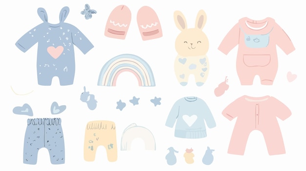 Vector cute newborn baby clothes with playful doodle elements