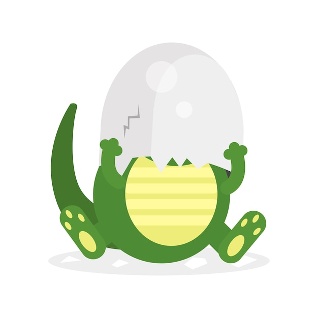 Cute newborn crocodile character, funny reptile in egg shell on his head cartoon vector Illustration on a white background