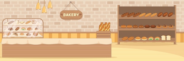 Cute and nice design of Bakery Shop with furniture and interior objects vector design