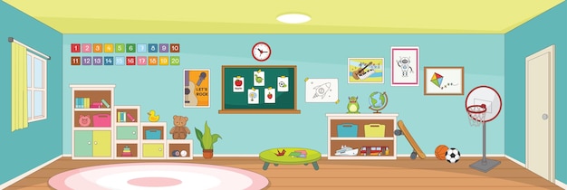 Cute and nice design of Children room with furniture and interior objects vector design