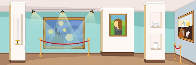 Vector cute and nice design of exhibition with furniture and interior objects vector design