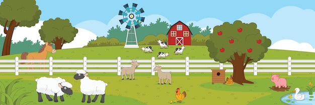 Cute and nice design of Farm in village interior objects vector design