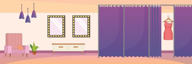 Cute and nice design of Fitting room with furniture and interior objects vector design