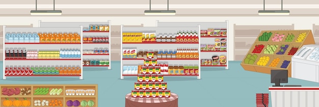 Cute and nice design of Grocery with furniture and interior objects vector design