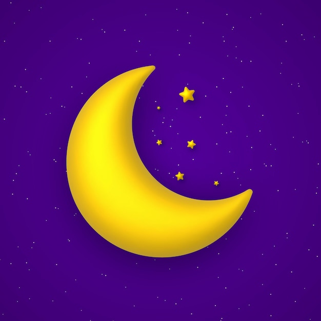 Cute night background with blue sky stars and golden moon Vector illustration