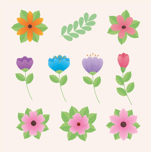 Cute nine flowers garden clip-art