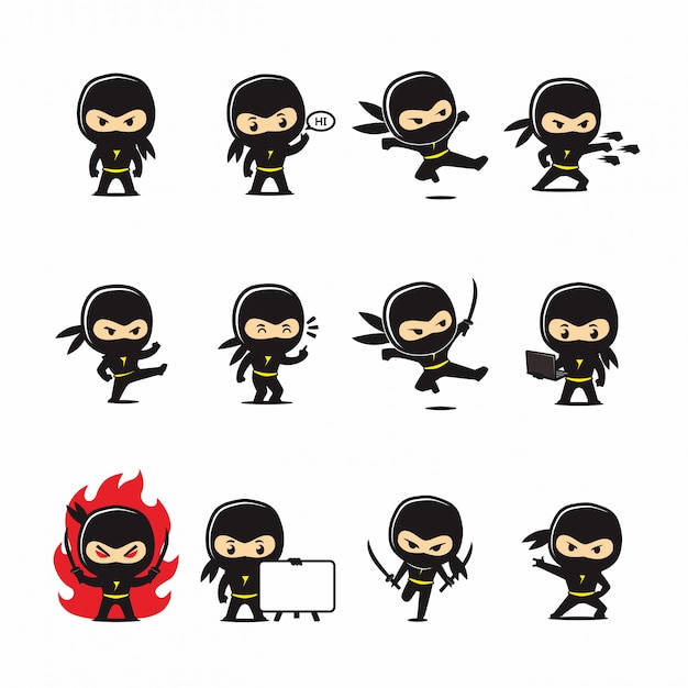 CUTE NINJA IN ACTION VECTOR CARTOON