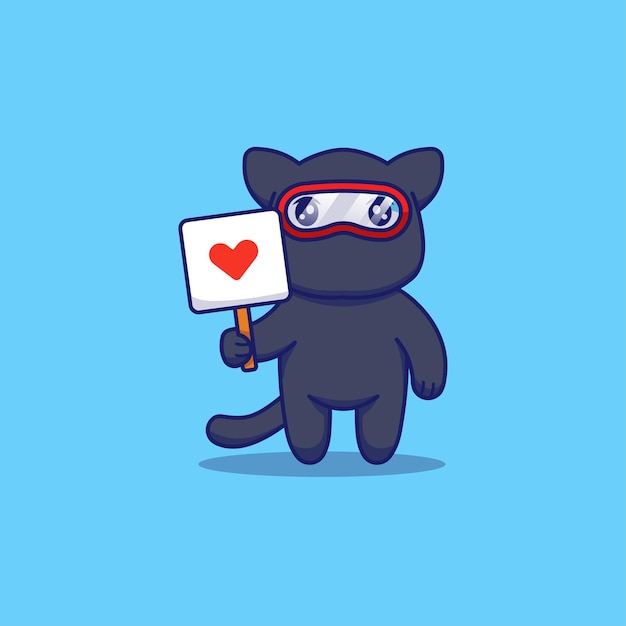 Cute ninja cat showing love sign