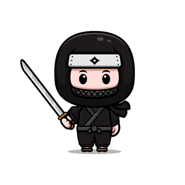 Cute ninja with sword mascot icon illustration