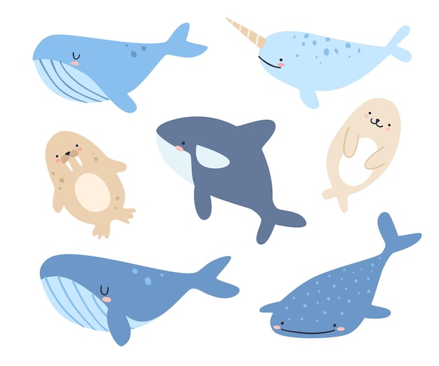 Cute north sea animals set.