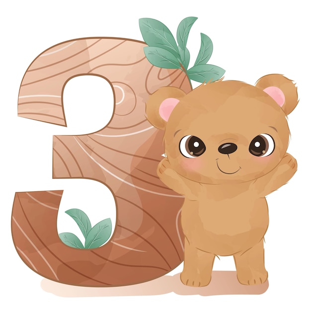 Cute number display with wild animals for nursery decoration