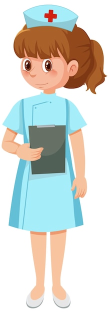 Cute nurse cartoon character on white background