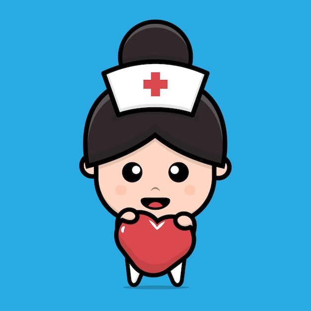 Cute nurse holding heart character illustration