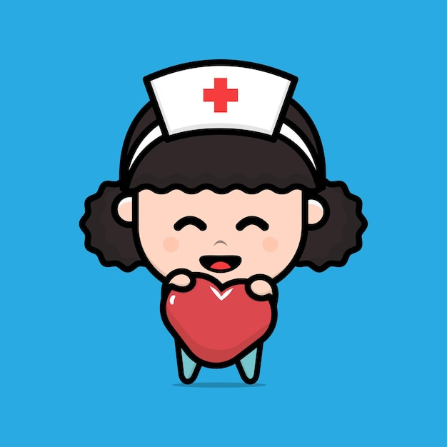 Cute nurse holding heart character illustration