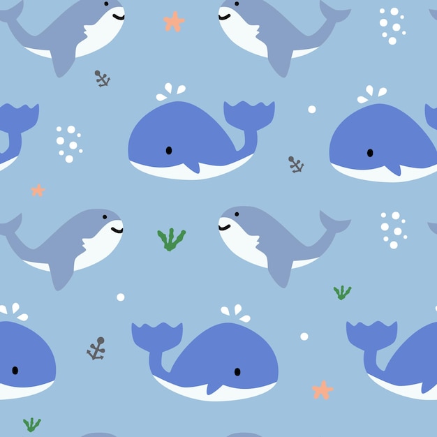 Cute Ocean Animal Seamless Pattern