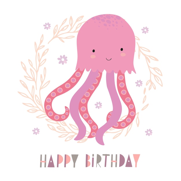 Cute octopus birthday card